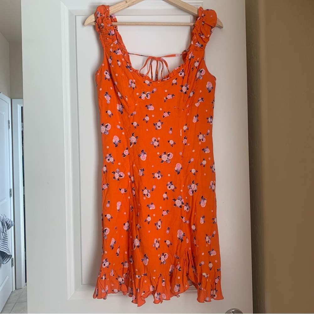 Free People Like a Lady Orange Floral Mini Dress size M - Picture 2 of 5